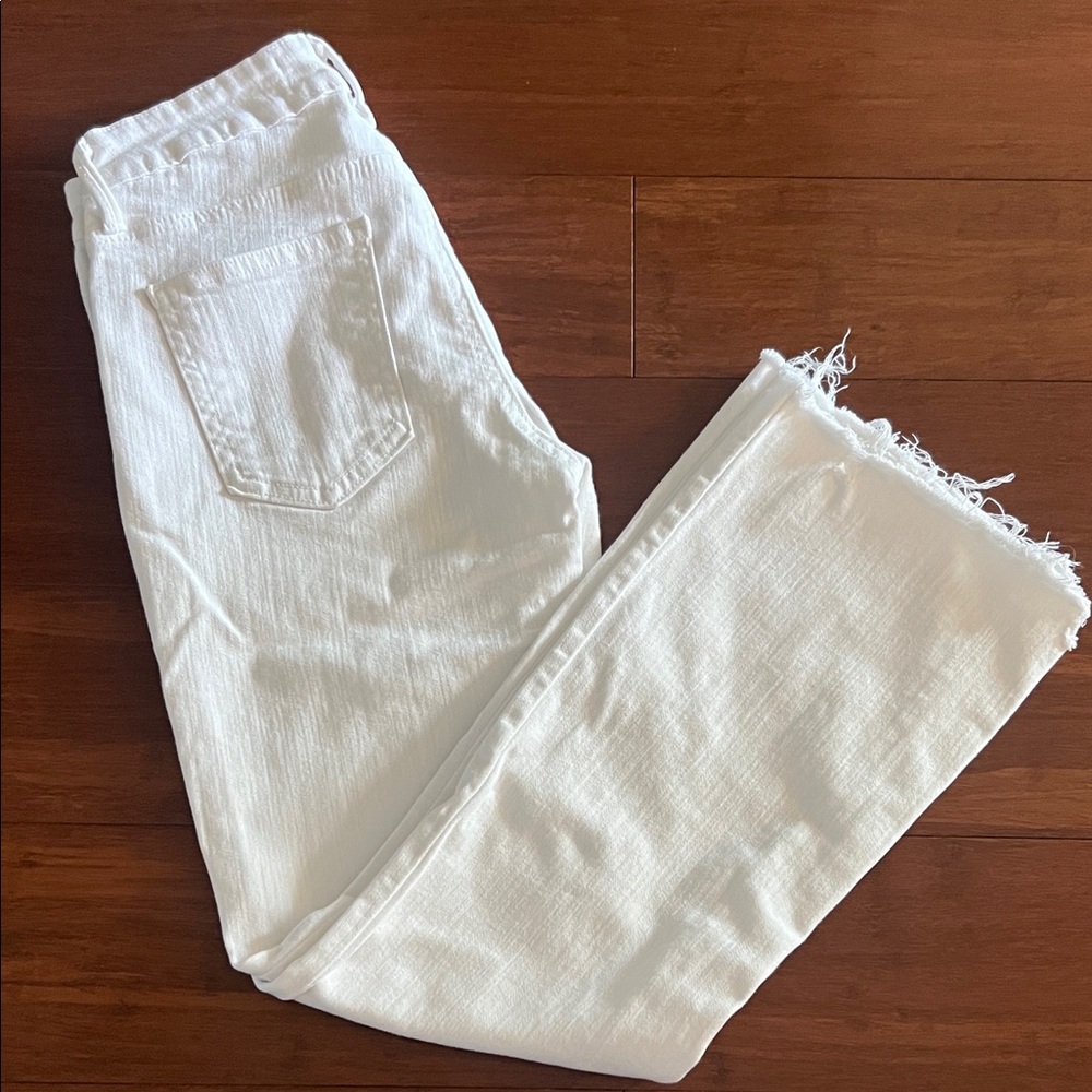 Just Black White Cropped Flare Raw-Hem Jeans